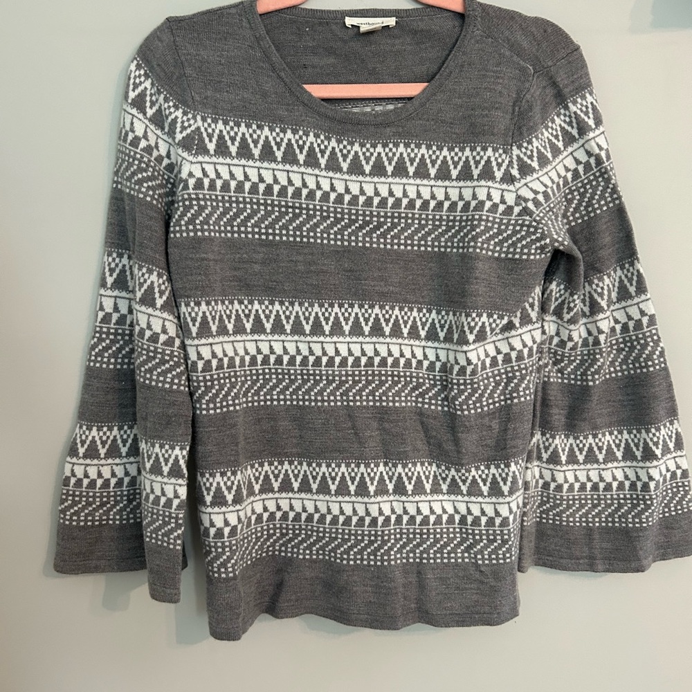 Gray and white Westbound bell sleeve sweater